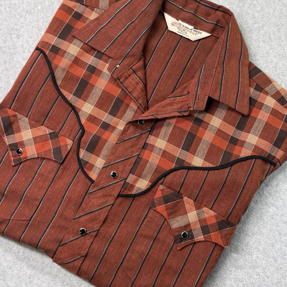 Vintage Stage West Western Shirt‎ Pearl Snap Plaid Stripe USA Made